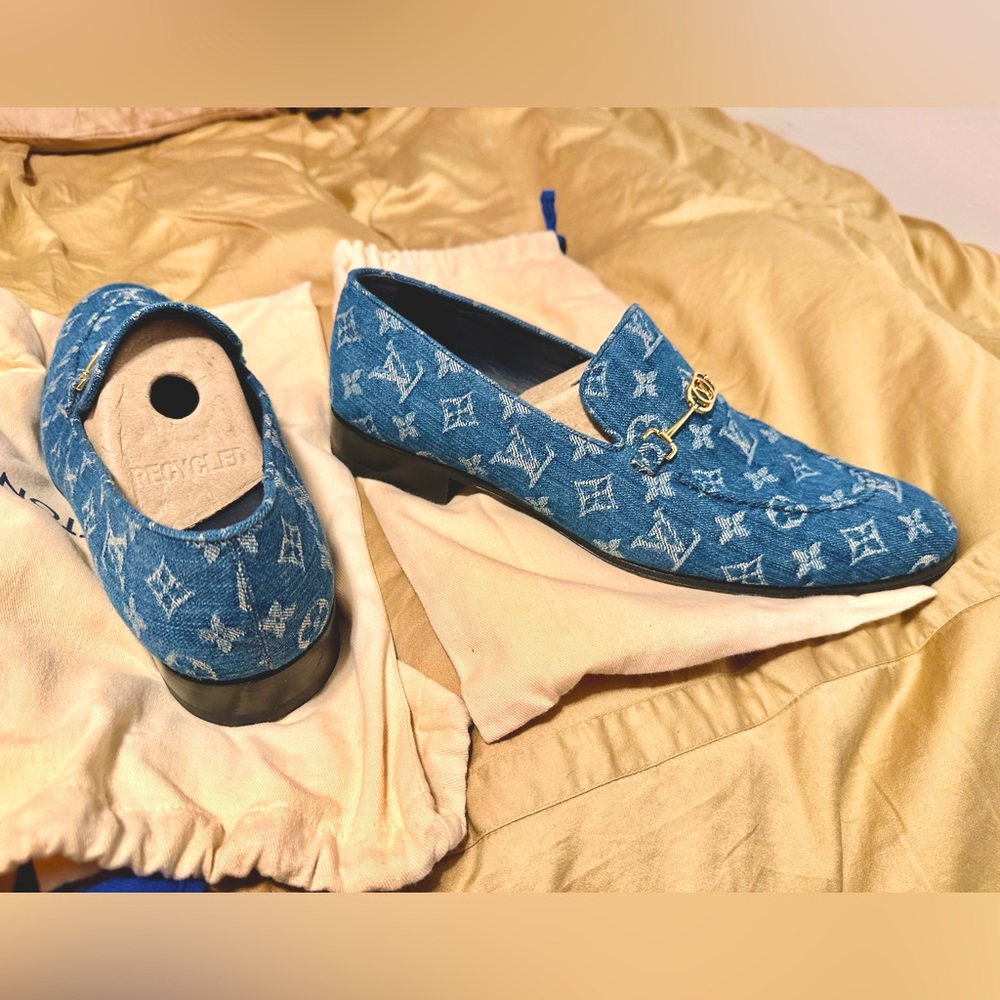 Men’s Monogrammed Louis Vuitton Denim Loafers.